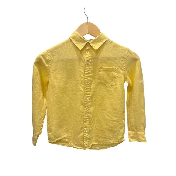 Janie and Jack Yellow Linen Button Shirt Boys Size 7 Long Sleeve - Picture 2 of 9